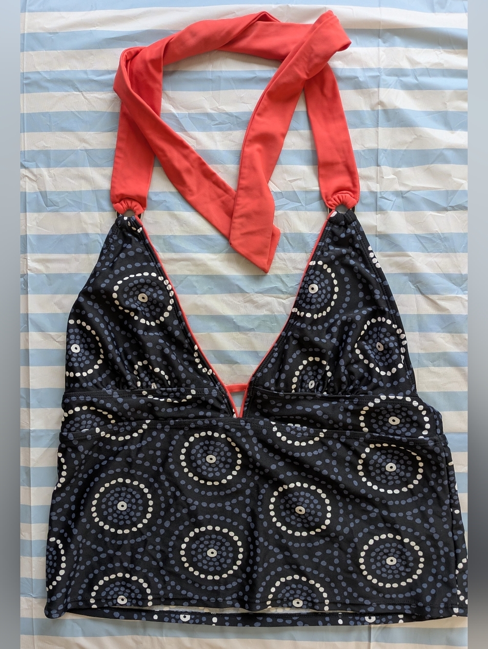 Elle Navy and Coral Halter Tankini Top